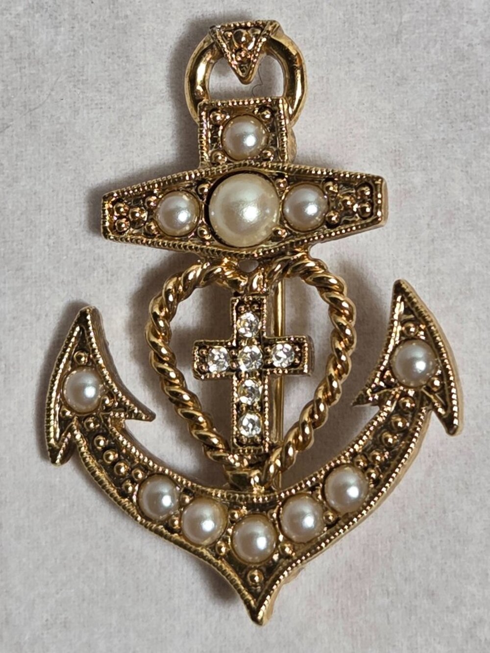 1928 Anchor Pin Brooch with Heart and Cross